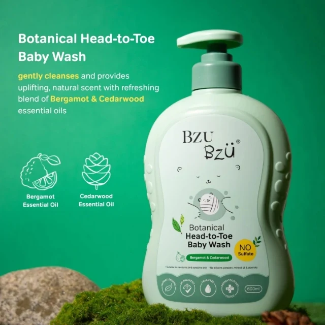 BZU BZU BOTANICAL HEAD-TO-TOE BABY WASH BERGAMOT & CEDARWOOD 600ML - Image 2