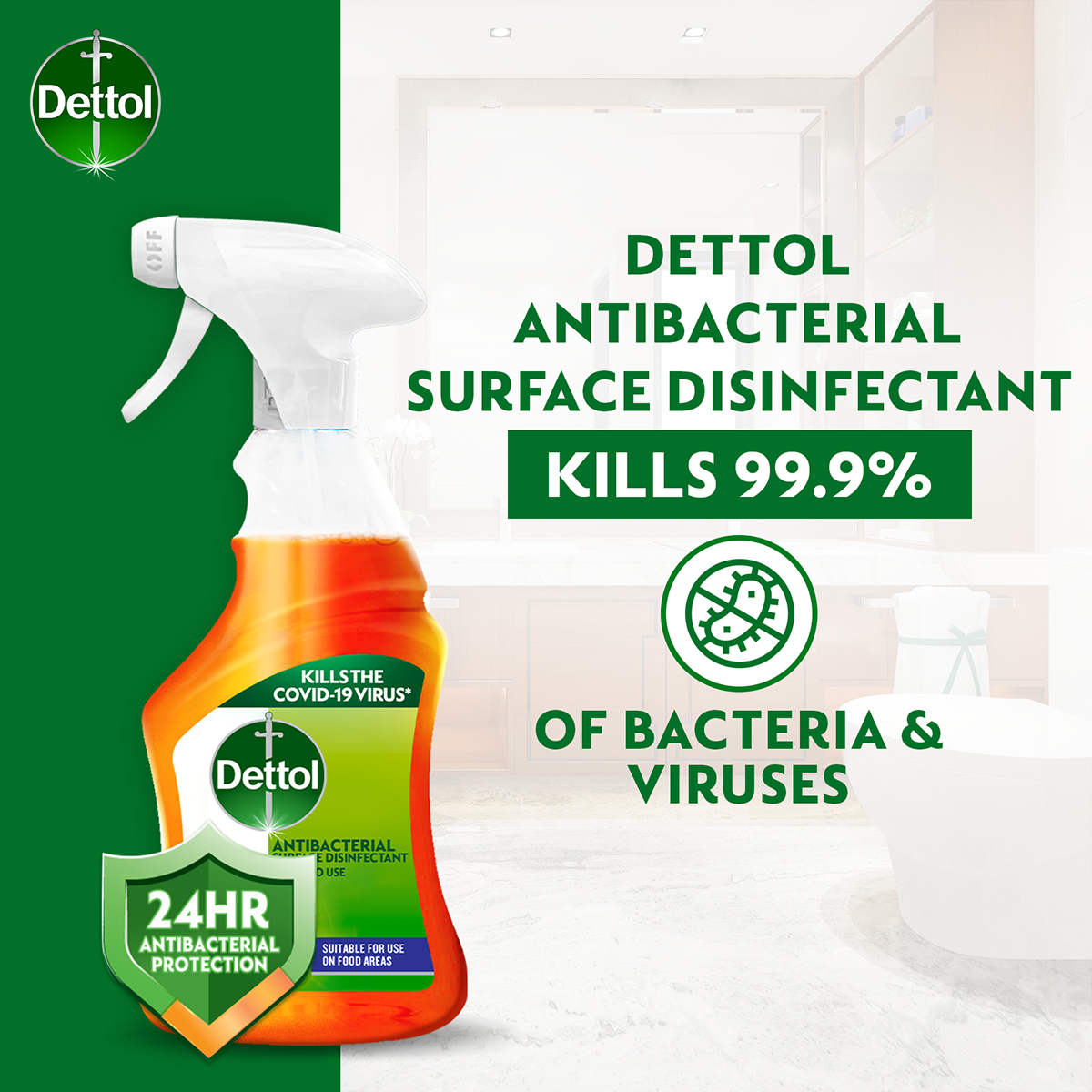 DETTOL ANTIBACTERIAL SURFACE DISINFECTAN TRIGGER SPRAY 500ML - Image 3