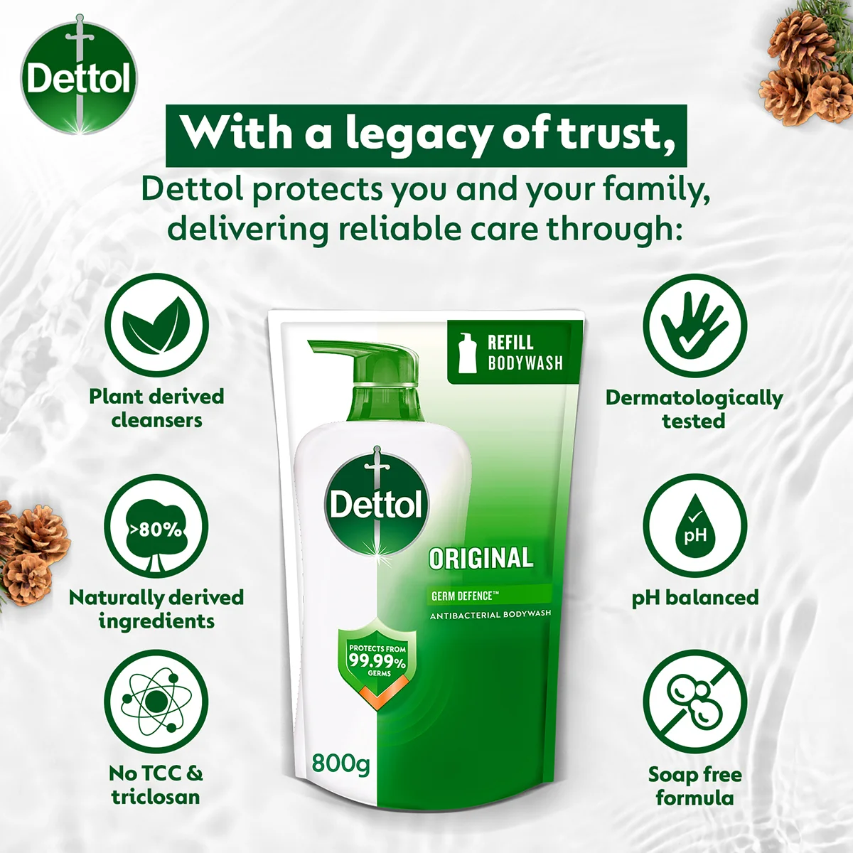 DETTOL SHOWER GEL ORIGINAL (VALUE REFILL) 800G - Image 7