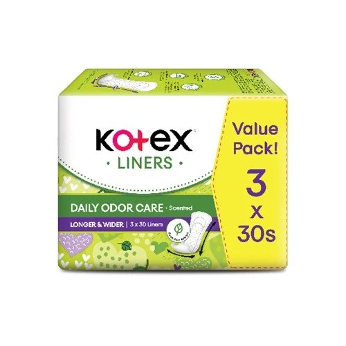 KOTEX PANTYLINER DAILY ODOR CARE LONGER & WIDER SCENTED DAUN SIRIH 17.5CM 30SX3